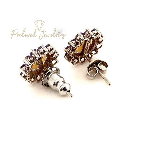 Stunning 14k Flower Shaped Tanzanite & Pearl Stud Earrings - Picture 10 of 16